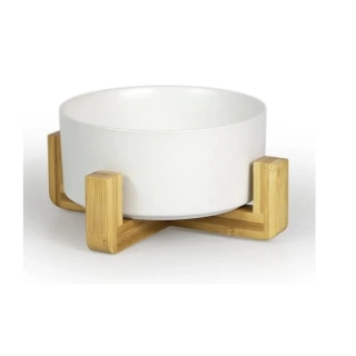 Keramická miska v dřevěném stojanu 750 ml - Bílá