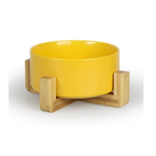 Keramická miska v dřevěném stojanu 750 ml - Žlutá