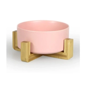 Keramická miska v dřevěném stojanu 750 ml - Růžová